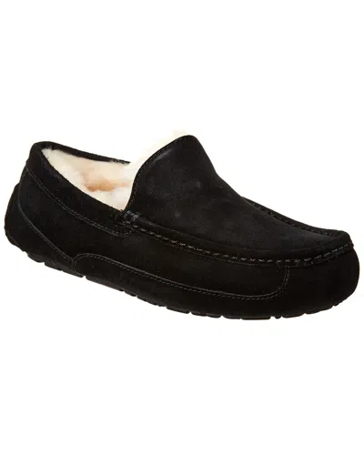 Ugg Ascot 1101110-blk Moccasin Mens Us 7 Black Suede Wool Slip On Slipper Dwa626 In Black