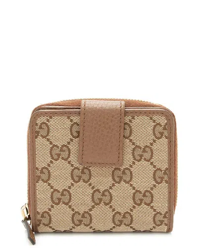 Gucci Brown Gg Canvas Zip Around Compact Wallet (authentic Pre-loved) In Brown