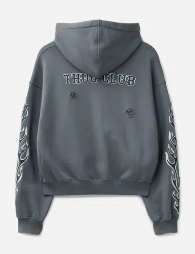 Thug Club Leather Flame Zip-up Sweatshirt In Gray