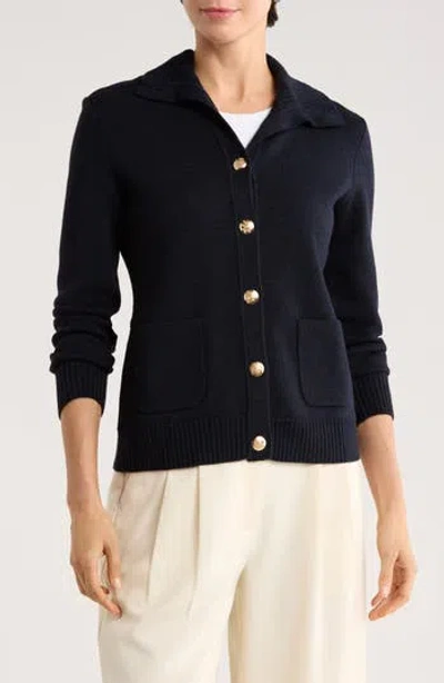 Bruno Magli Merino Wool Epaulet Sweater Jacket In Blue