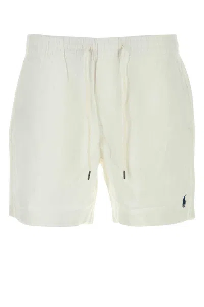 Polo Ralph Lauren White Linen Bermuda Shorts In White