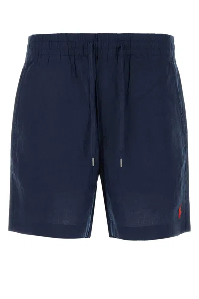 Polo Ralph Lauren Navy Blue Linen Bermuda Shorts In Blue