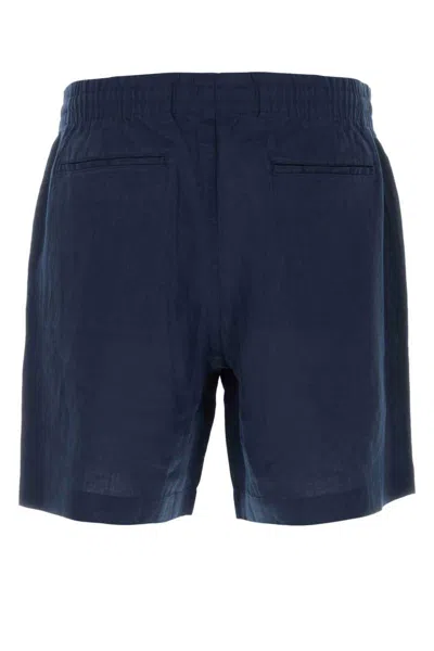 Polo Ralph Lauren Navy Blue Linen Bermuda Shorts In Blue