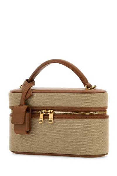 Saint Laurent Cappuccino Canvas Vanity Handbag In Brown