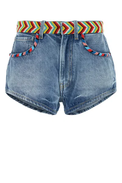 Alanui Denim Memories On The Savannah Shorts In Blue
