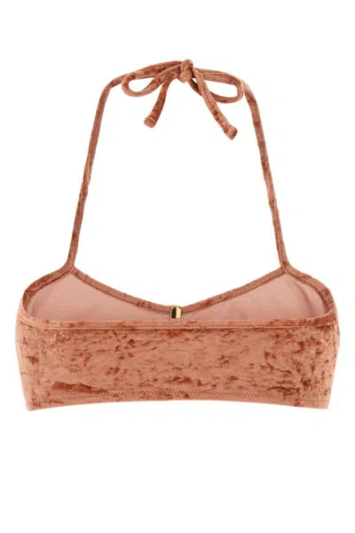 Chloé Halter Neck Velvet Bikini Top With Hardware In Brown