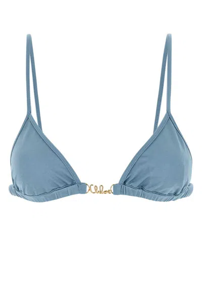 Chloé Chloe Cerulean Blue Stretch Nylon Bikini Top In Blue