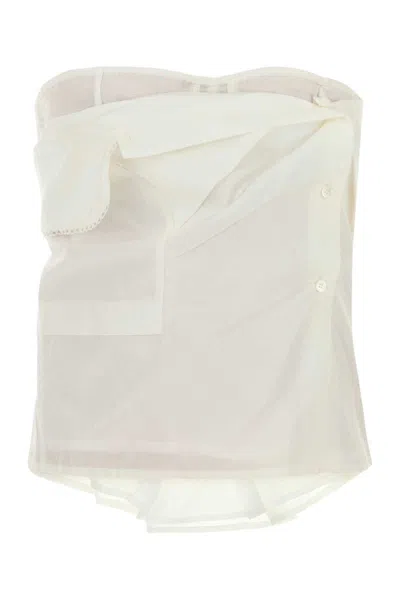 Miu Miu Asymmetric Strapless Top Featuring Button Accents In Animal Print
