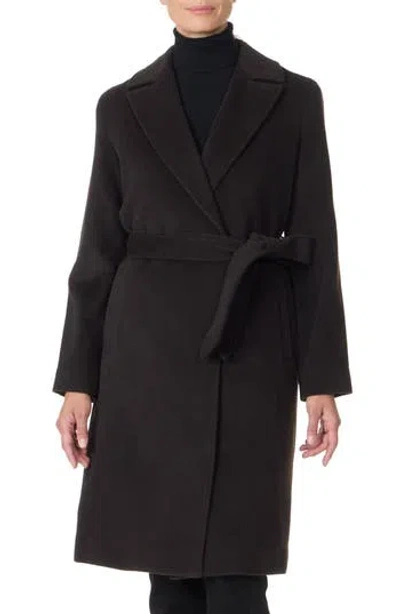 Sofia Cashmere Belted Notch Collar Wool & Cashmere Blend Coat In Brown