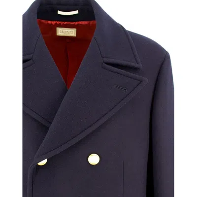 Brunello Cucinelli Martingale Double-breast Coat Men In Blue