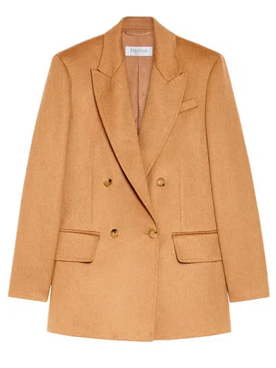 Max Mara Double-breasted Jacket Structured Shoulders In Nude