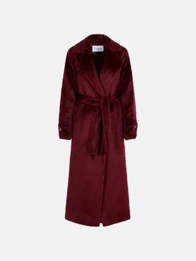 Max Mara Long Alpaca And Wool Coat With Belt In Burgundy