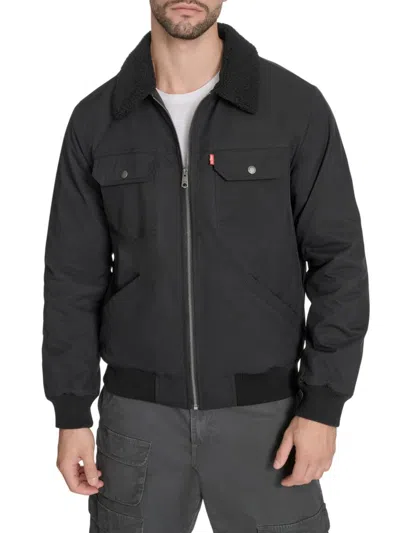 Levi's Men's Faux Shearling Collar Bomber Jacket In Black
