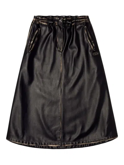 Diesel O-blivion Midi Skirt With Elastic Waist In Black