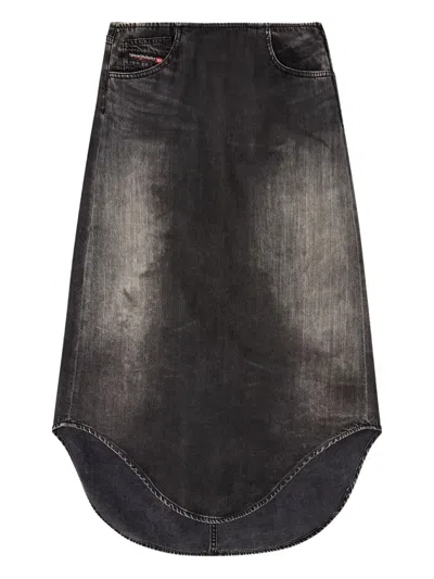 Diesel Denim Midi Skirt With Shadow Effect In Black