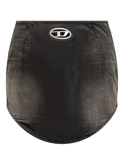 Diesel Denim Mini Skirt With Oval D Logo In Black