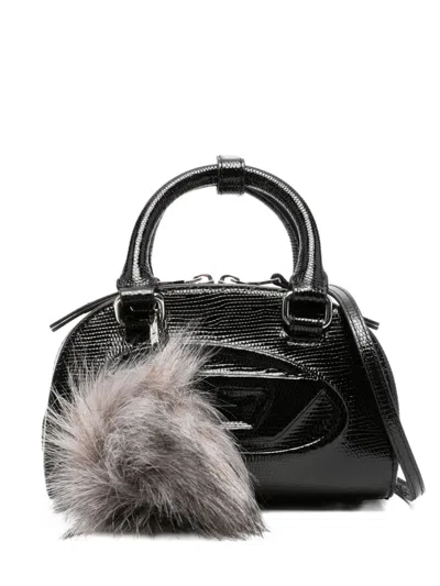 Diesel 1dr Dome-mini Bowling Bag In Embossed Leather In Black
