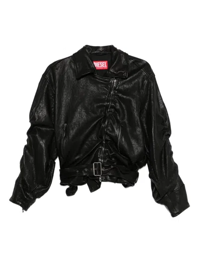 Diesel Belted Jacket In Boiled Leather In Black