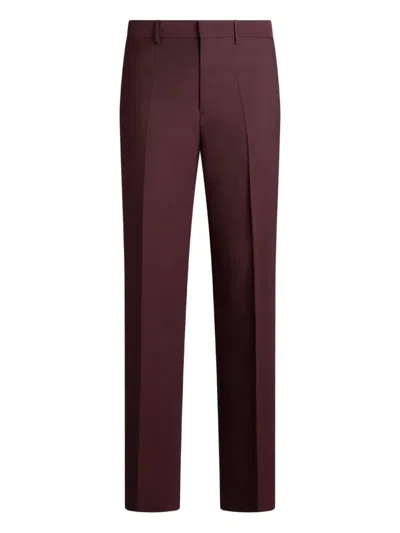 Etro Tailored Wool Trousers With Pleats And Pockets In Red