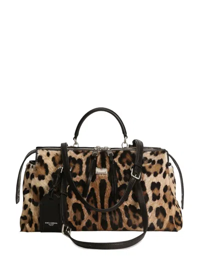 Dolce & Gabbana Animal Print Leather Vittoria Top Handle Bag In Animal Print