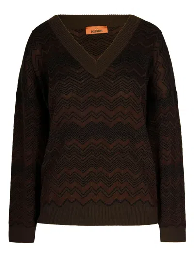 Missoni Chevron Pattern Oversized Knit Sweater In Brown In Brown