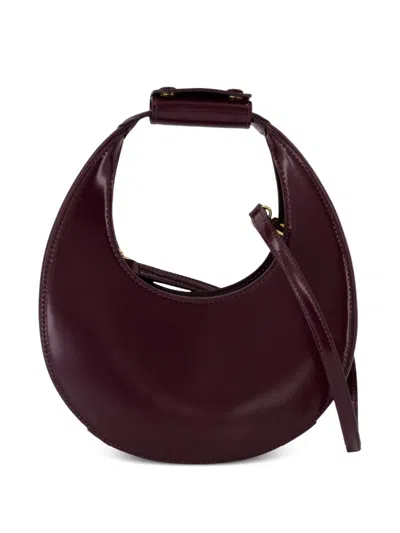 Staud Moon Mini Glossed-leather Tote In Burgundy