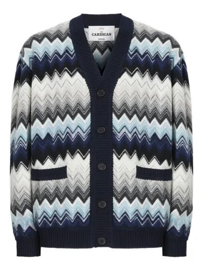 Missoni Cardigan Aus Wolle Und Baumwolle Mit Zickzackmuster In Blue