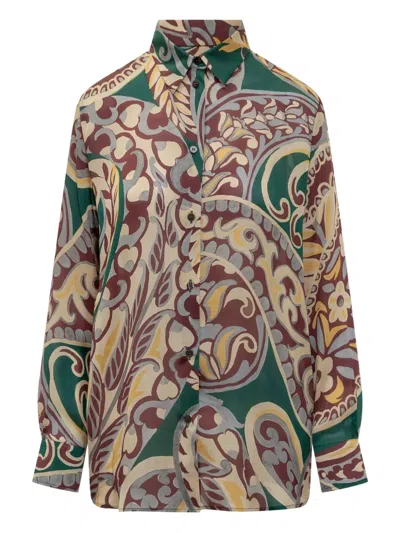 Etro Paisley-print Silk Shirt In Brown