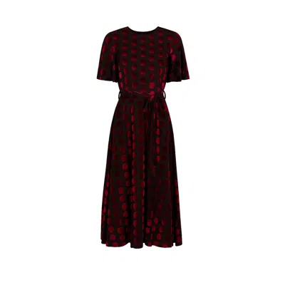 Yumi Velour Spot Midi Skater Dress In Burgundy