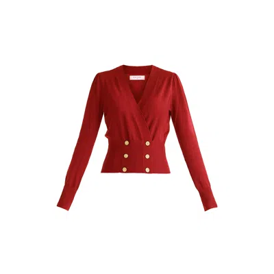 Paisie Women's Long Sleeve Knitted Button Wrap Top In Red In Red