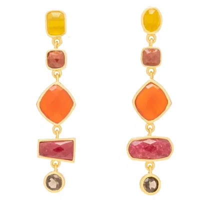Lavani Jewels Women's Gold Orange Thelma Earrings In Multi