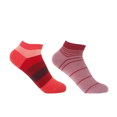 Peper Harow - Made In England Red Block Stripe Fire & Retro Musk Women's Trainer Socks Bundle In Multi