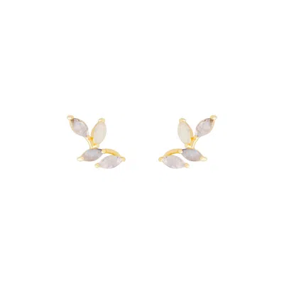 Lavani Jewels Women's Gold / White Padma White Flowers Earrings In Gold