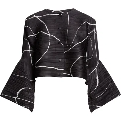 Issey Miyake Abstract Pattern Cropped Cardigan With Flared Sleeves In Black