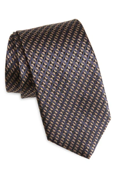 Canali Geometric Pattern Silk Tie In Brown