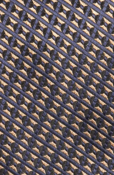 Canali Geometric Pattern Silk Tie In Brown