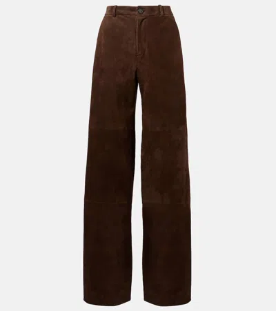 Vince Mid Rise Suede Trousers In Brown
