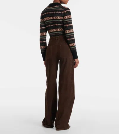 Vince Mid Rise Suede Trousers In Brown