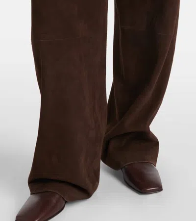 Vince Mid Rise Suede Trousers In Brown