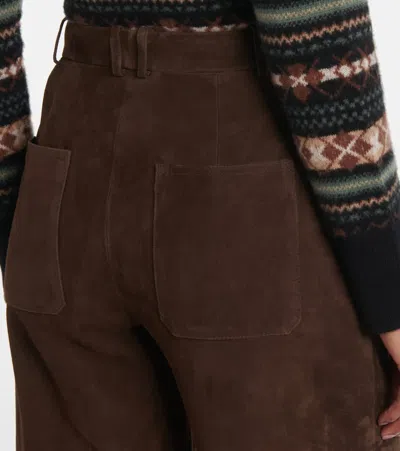 Vince Mid Rise Suede Trousers In Brown