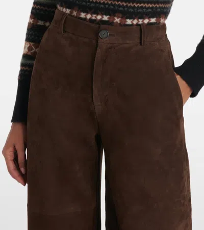 Vince Mid Rise Suede Trousers In Brown
