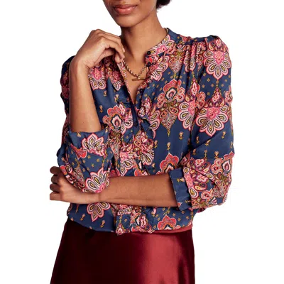 Boden Alice Paisley Ruffle Silk Button-up Shirt In Multi