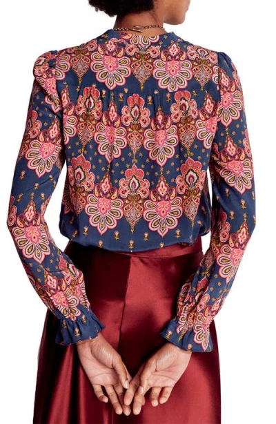 Boden Alice Paisley Ruffle Silk Button-up Shirt In Multi