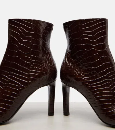 Jimmy Choo Croc-embossed Leather Ankle Boots With Pointed Toe In Brown