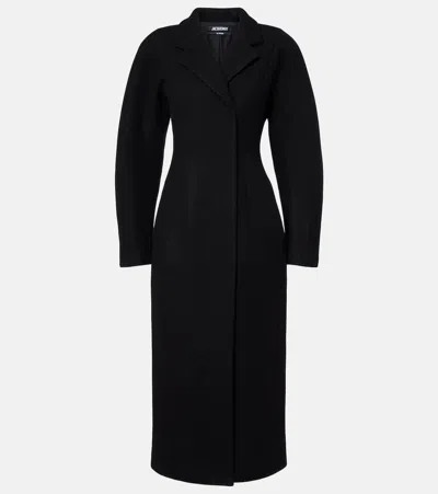 Jacquemus Womens Black Curvo Notch-lapels Wool Coat In Black