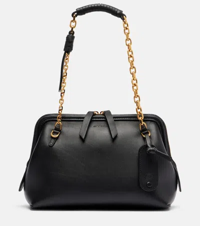 Etro Black Shoulder Bag With Chain-link Shoulder Strap And Tag With Embossed Logo On The Front In Leather In Black