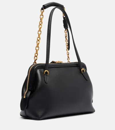 Etro Black Shoulder Bag With Chain-link Shoulder Strap And Tag With Embossed Logo On The Front In Leather In Black