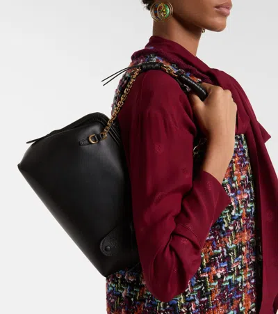 Etro Black Shoulder Bag With Chain-link Shoulder Strap And Tag With Embossed Logo On The Front In Leather In Black