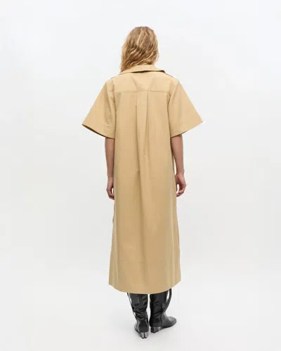 Ganni Classic Summer Suiting Cowl Neck Long Dress In Neutral