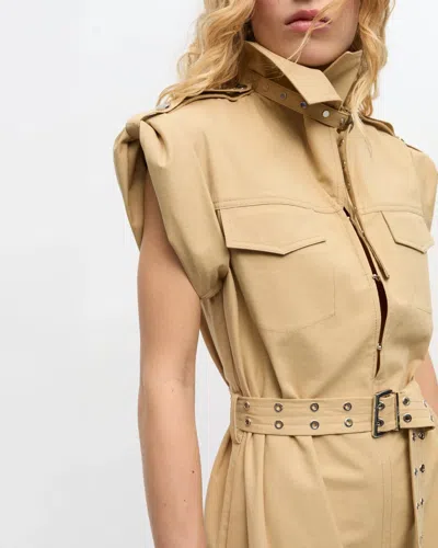 Ganni Classic Summer Suiting Cowl Neck Long Dress In Neutral